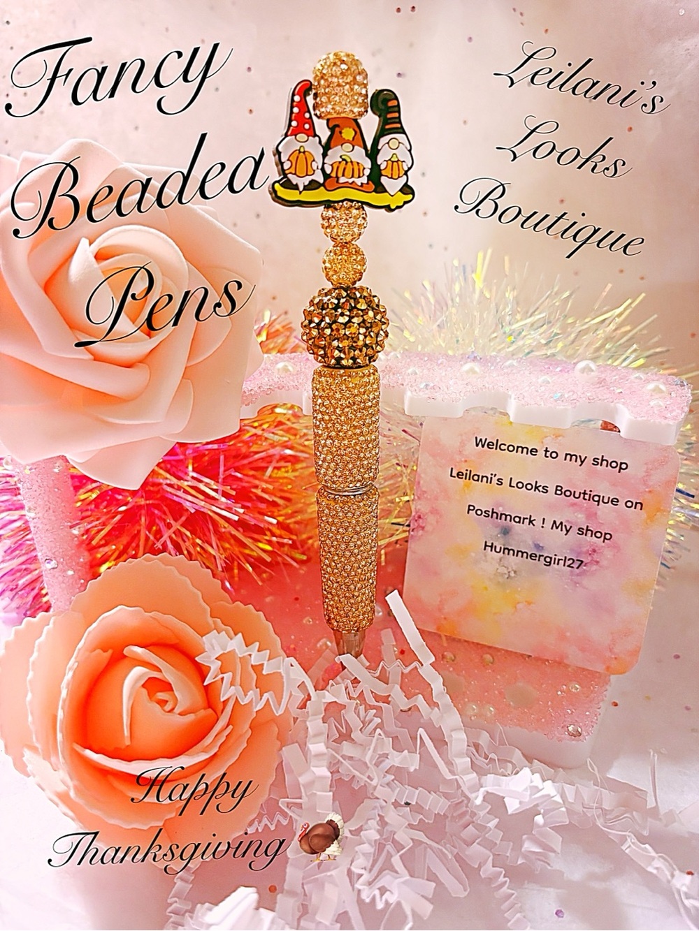 Fancy beaded pen/gifts/gnomes/thanksgiving time